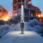 Ilustración conceptual de un líder consciente manteniendo el equilibrio ético en un entorno de polarización corporativa